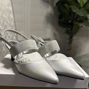 Easy Street Shimmering Silver Slingback Heels
